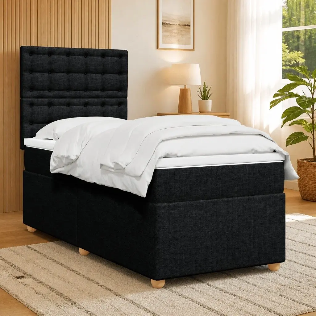 Box Spring Bed Pocket Spring Mattress King Single Black Fabric