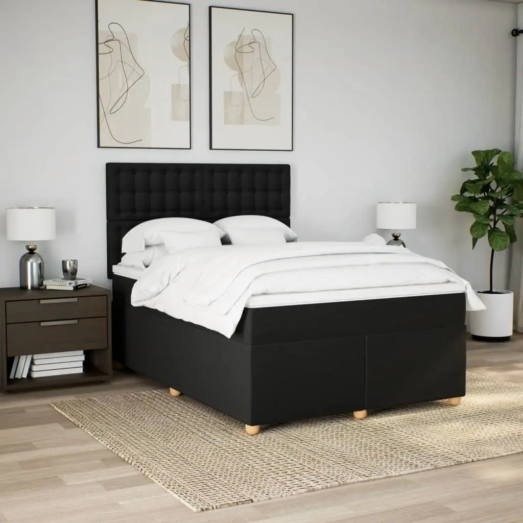 Double Box Spring Bed Pocket Mattress Height Adjustable LED Headboard Black Fabric