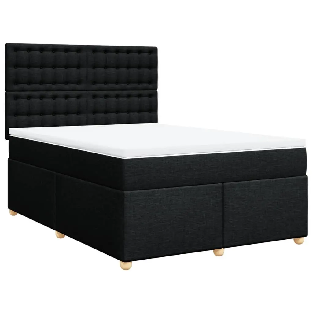 Double Box Spring Bed Pocket Mattress Height Adjustable LED Headboard Black Fabric