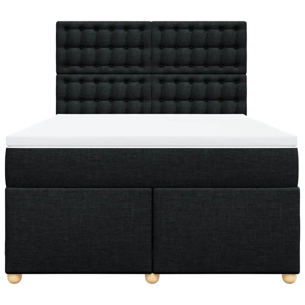 Double Box Spring Bed Pocket Mattress Height Adjustable LED Headboard Black Fabric
