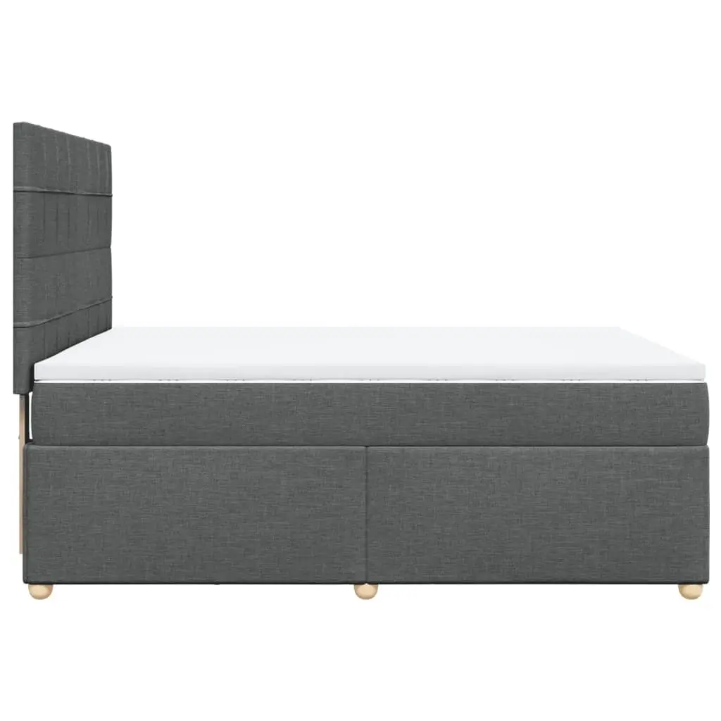 Box Spring Bed with Mattress Queen Size Dark Grey Fabric LED Headboard