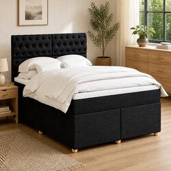 Queen Box Spring Bed with Pocket Mattress LED Lights Adjustable Headboard Black