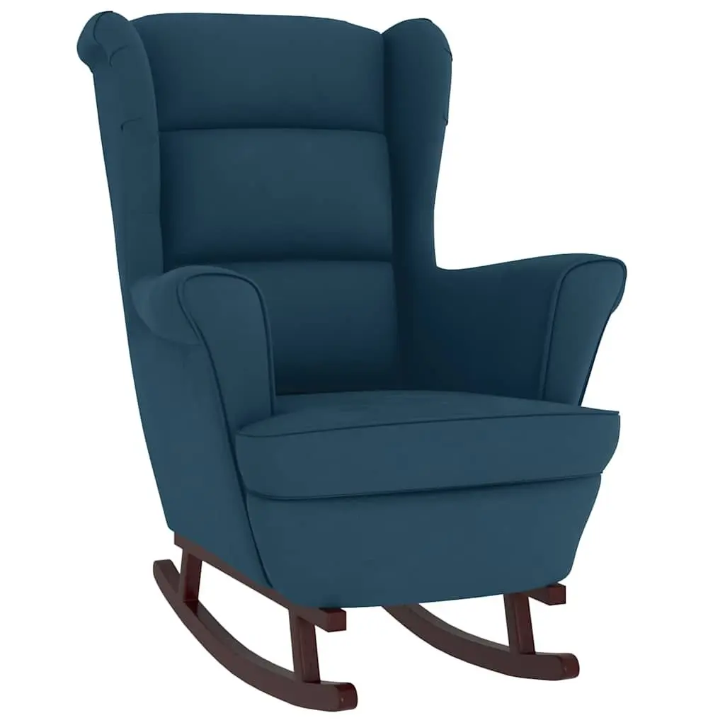 Blue Velvet Wingback Rocking Chair with Solid Legs