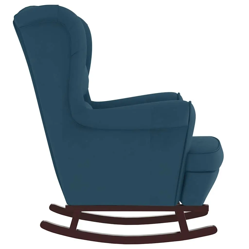 Blue Velvet Wingback Rocking Chair with Solid Legs
