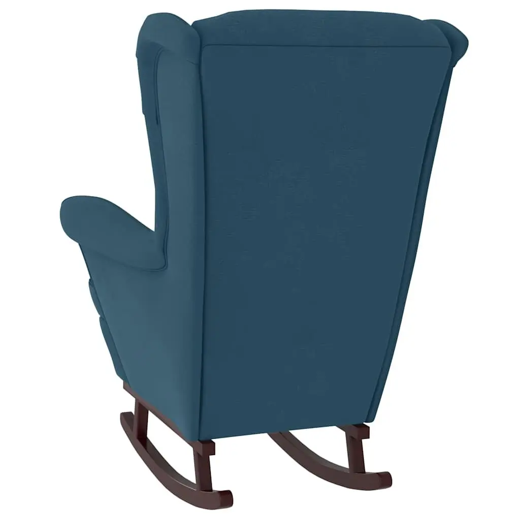 Blue Velvet Wingback Rocking Chair with Solid Legs
