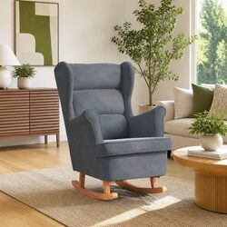 Warm Grey Velvet Rocking Chair with Wingback Design