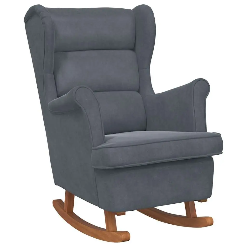 Rocking Chair Wingback Grey Velvet Padded Armchair