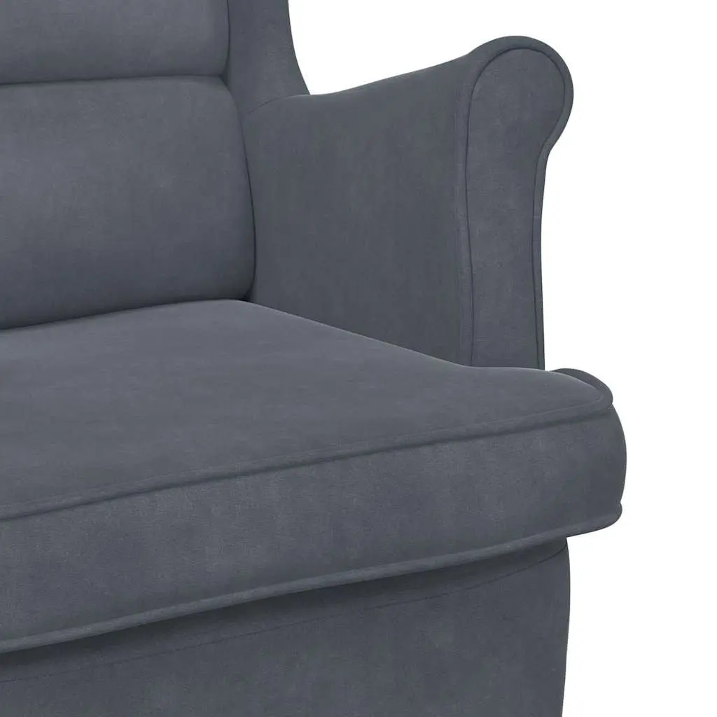 Rocking Chair Wingback Grey Velvet Padded Armchair
