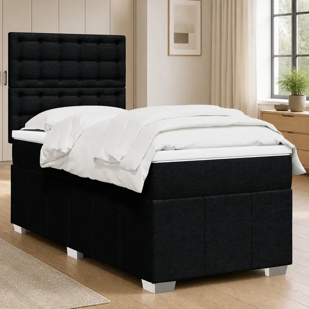 Box Spring Bed Pocket Mattress King Single Adjustable Headboard LED Black