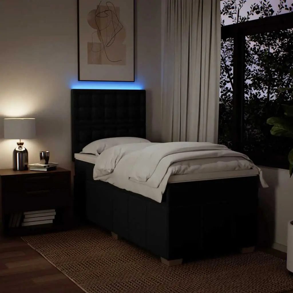 Box Spring Bed Pocket Mattress King Single Adjustable Headboard LED Black