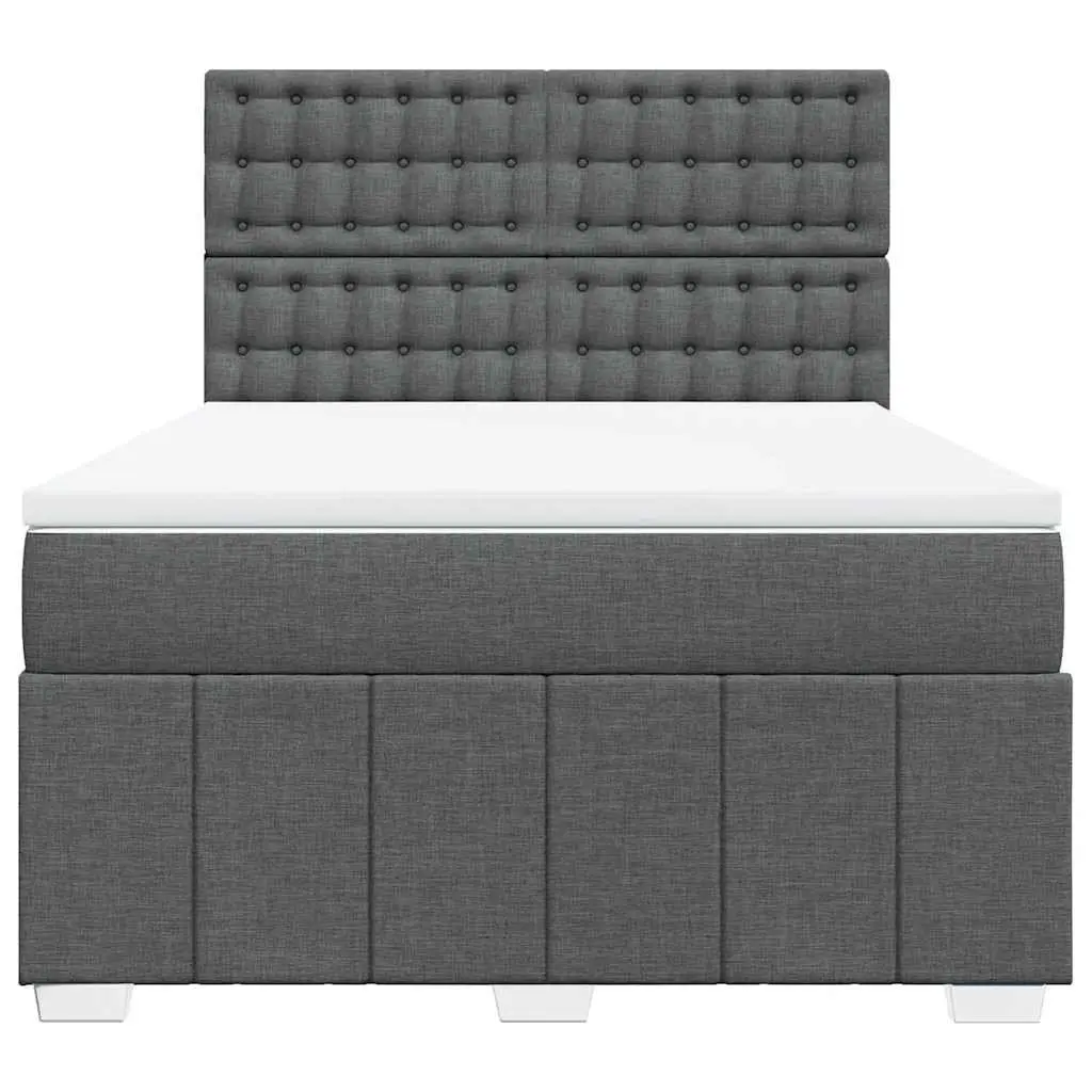 Box Spring Bed with Mattress Double Size Dark Grey Fabric LED Lights Headboard