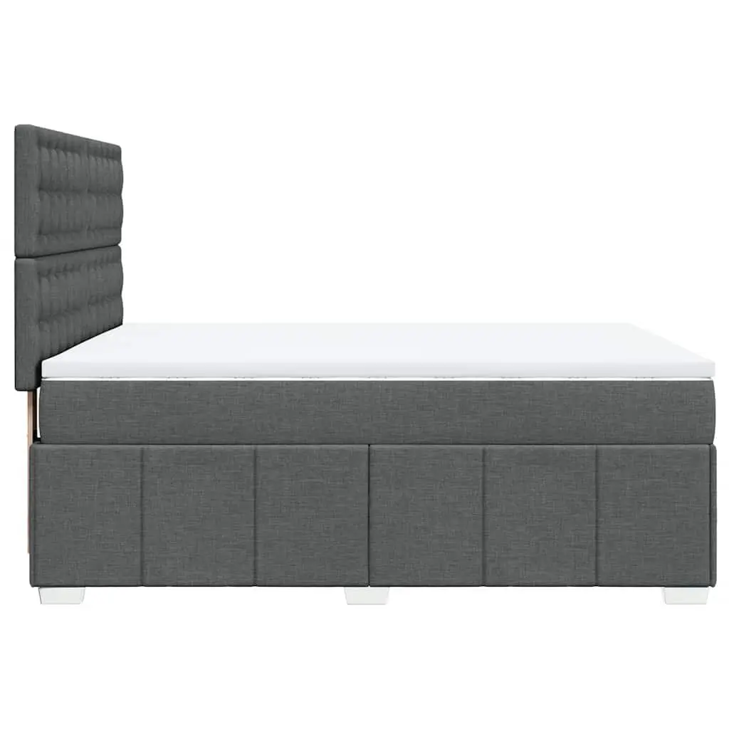 Box Spring Bed with Mattress Double Size Dark Grey Fabric LED Lights Headboard