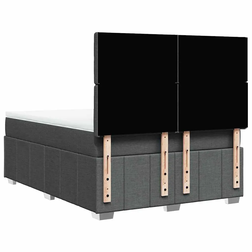 Box Spring Bed with Mattress Double Size Dark Grey Fabric LED Lights Headboard