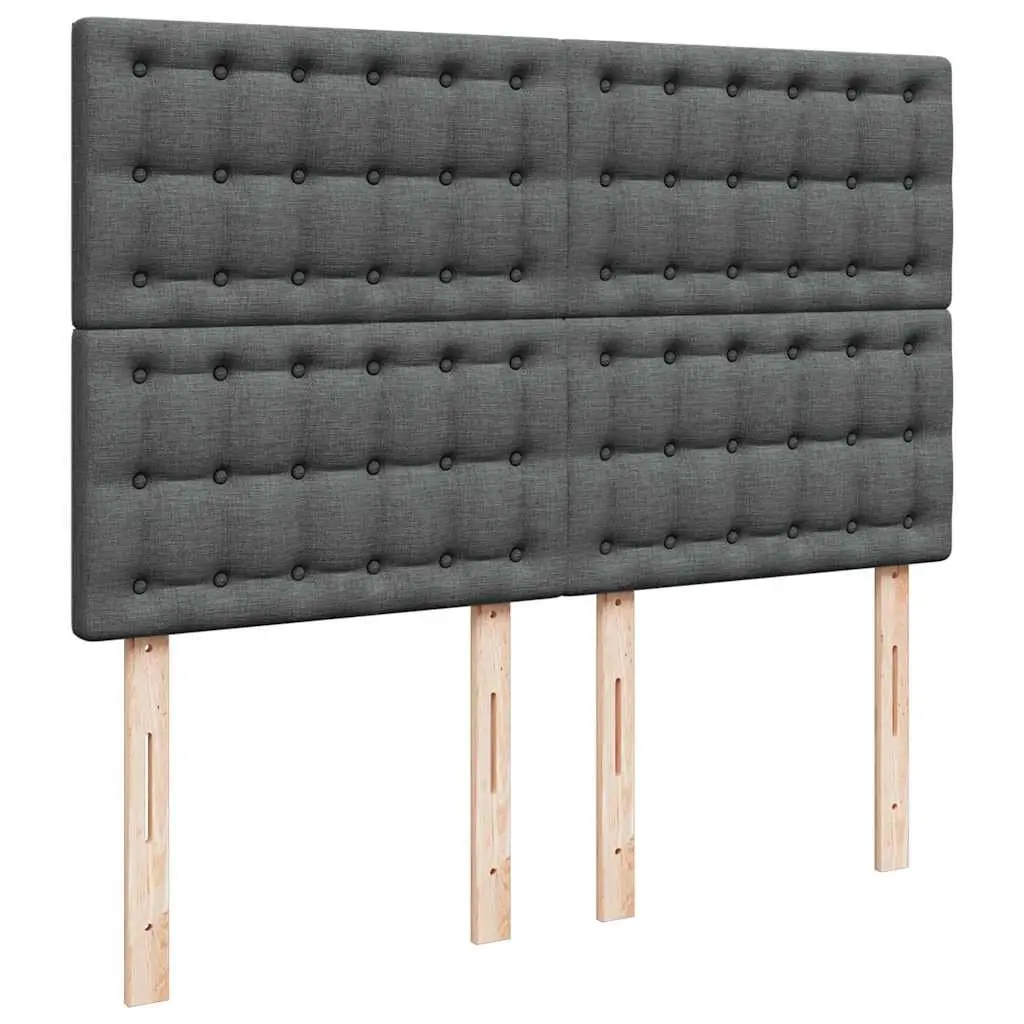 Box Spring Bed with Mattress Double Size Dark Grey Fabric LED Lights Headboard