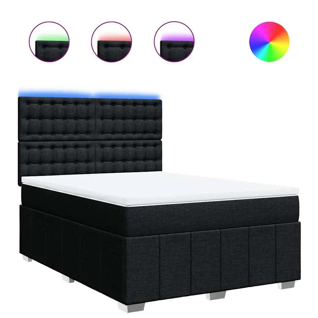 Double Box Spring Bed Pocket Spring Mattress Adjustable Headboard LED Lights Black
