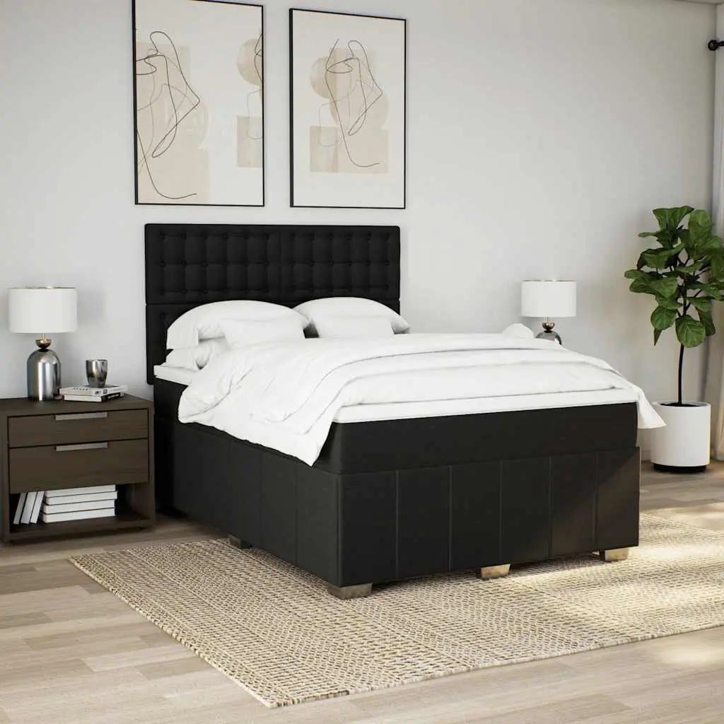 Double Box Spring Bed Pocket Spring Mattress Adjustable Headboard LED Lights Black