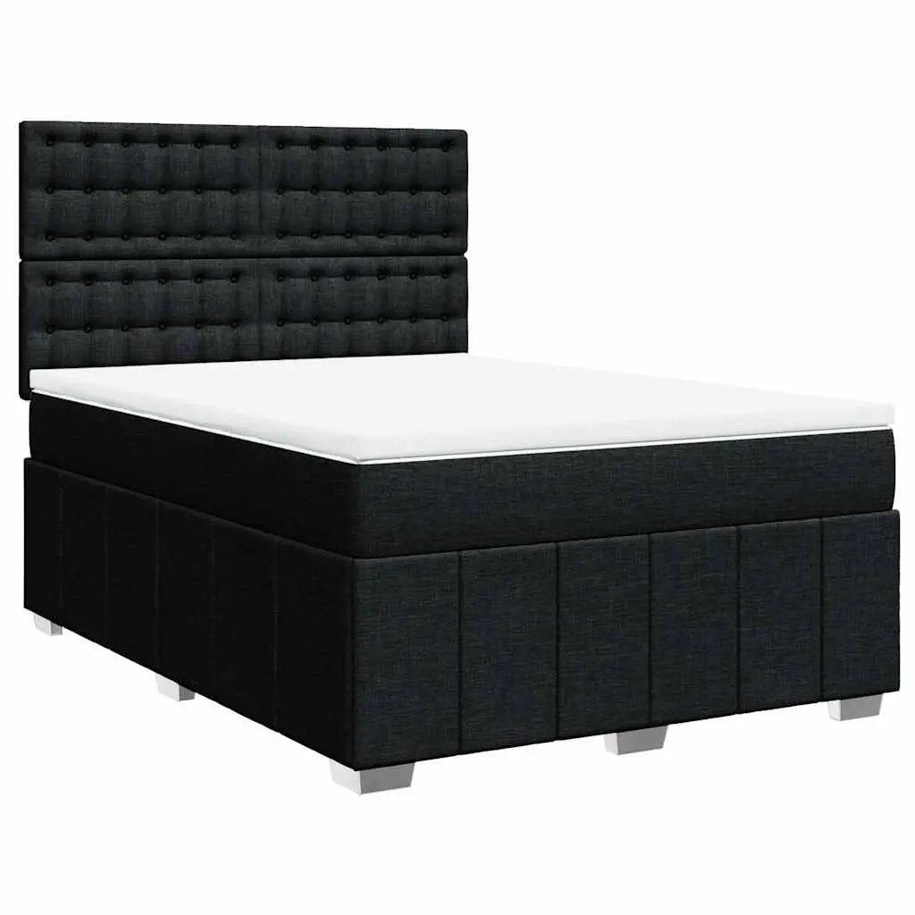 Double Box Spring Bed Pocket Spring Mattress Adjustable Headboard LED Lights Black