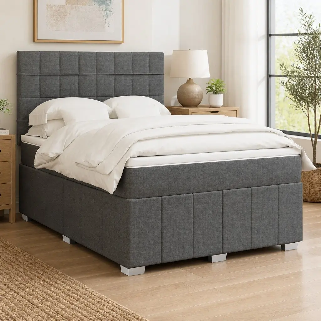 Queen Box Spring Bed Pocket Spring Mattress Height Adjustable Grey