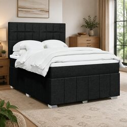 Queen Box Spring Bed with Pocket Mattress LED Lights Adjustable Headboard