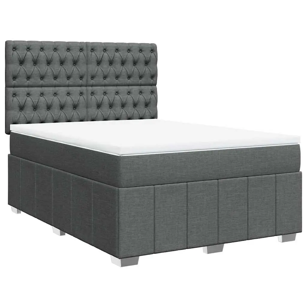 Queen Box Spring Bed with Pocket Mattress LED Lights Adjustable Headboard Grey