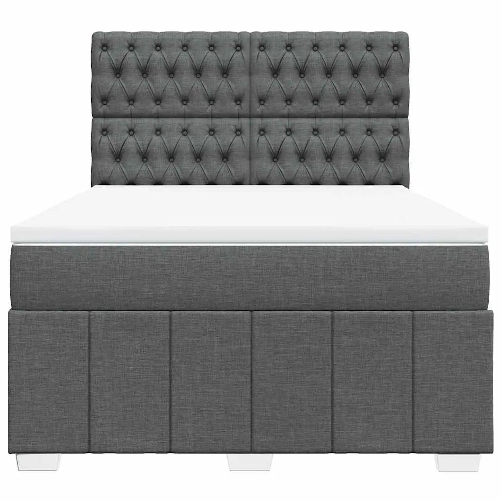Queen Box Spring Bed with Pocket Mattress LED Lights Adjustable Headboard Grey
