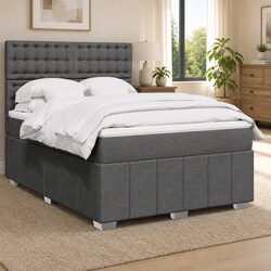 Queen Box Spring Bed with Pocket Mattress LED Lights Adjustable Headboard Grey