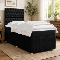 Box Spring Bed King Single with Pocket Spring Mattress LED Lights Black