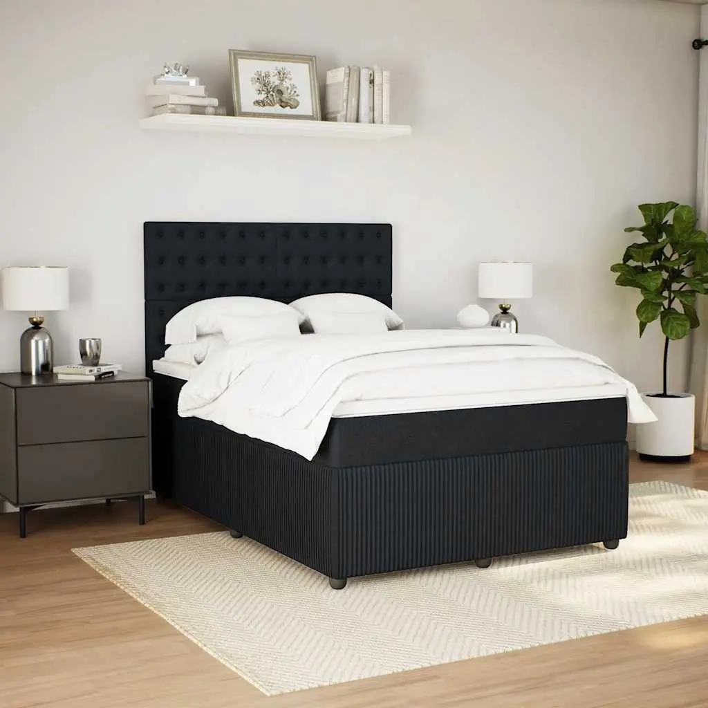 Double Box Spring Bed with Pocket Sprung Mattress LED Lights Black Fabric