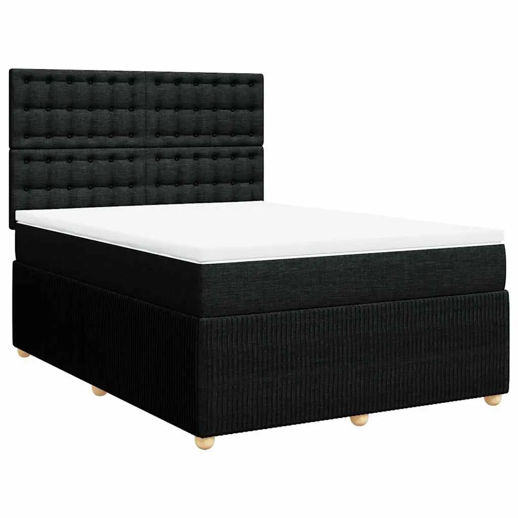 Double Box Spring Bed with Pocket Sprung Mattress LED Lights Black Fabric