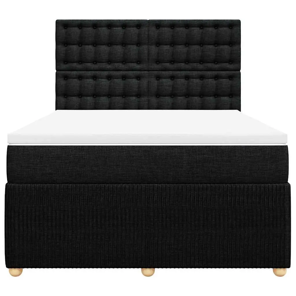Double Box Spring Bed with Pocket Sprung Mattress LED Lights Black Fabric