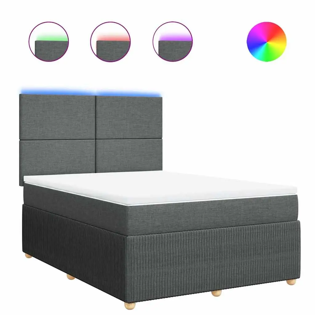 Queen Box Spring Bed with Pocket Spring Mattress LED Lights Grey Fabric Frame
