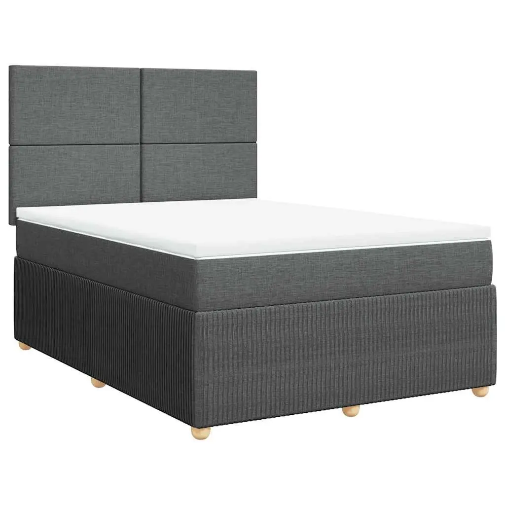 Queen Box Spring Bed with Pocket Spring Mattress LED Lights Grey Fabric Frame