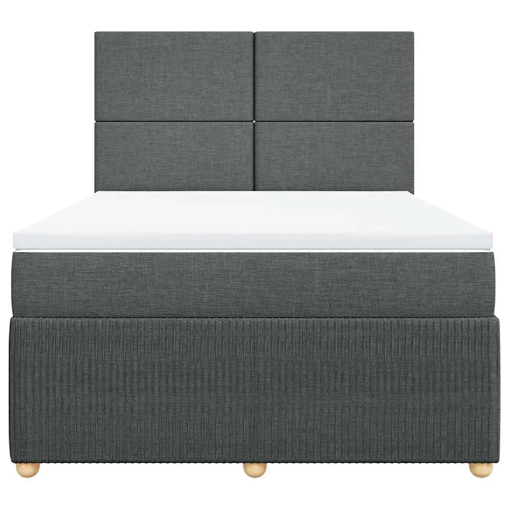 Queen Box Spring Bed with Pocket Spring Mattress LED Lights Grey Fabric Frame