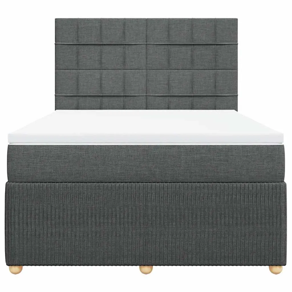 Queen Bed Frame with Mattress Dark Grey Fabric Box Spring Bed LED Lights