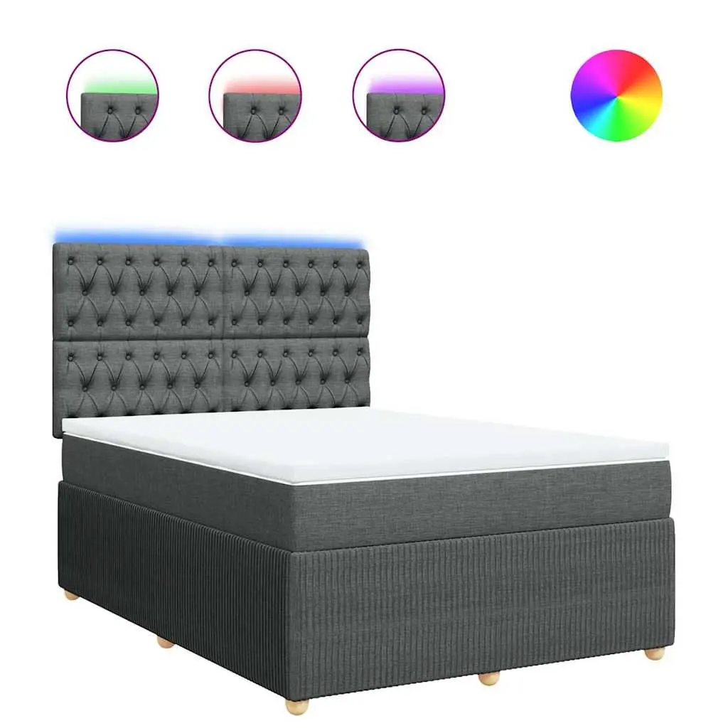 Queen Box Spring Bed with Pocket Spring Mattress LED Lights Adjustable Headboard