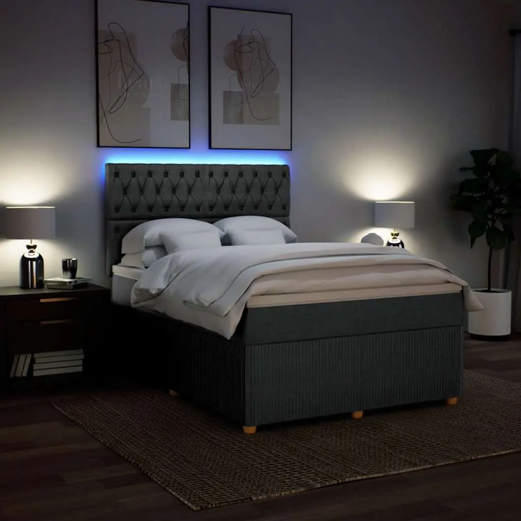 Queen Box Spring Bed with Pocket Spring Mattress LED Lights Adjustable Headboard