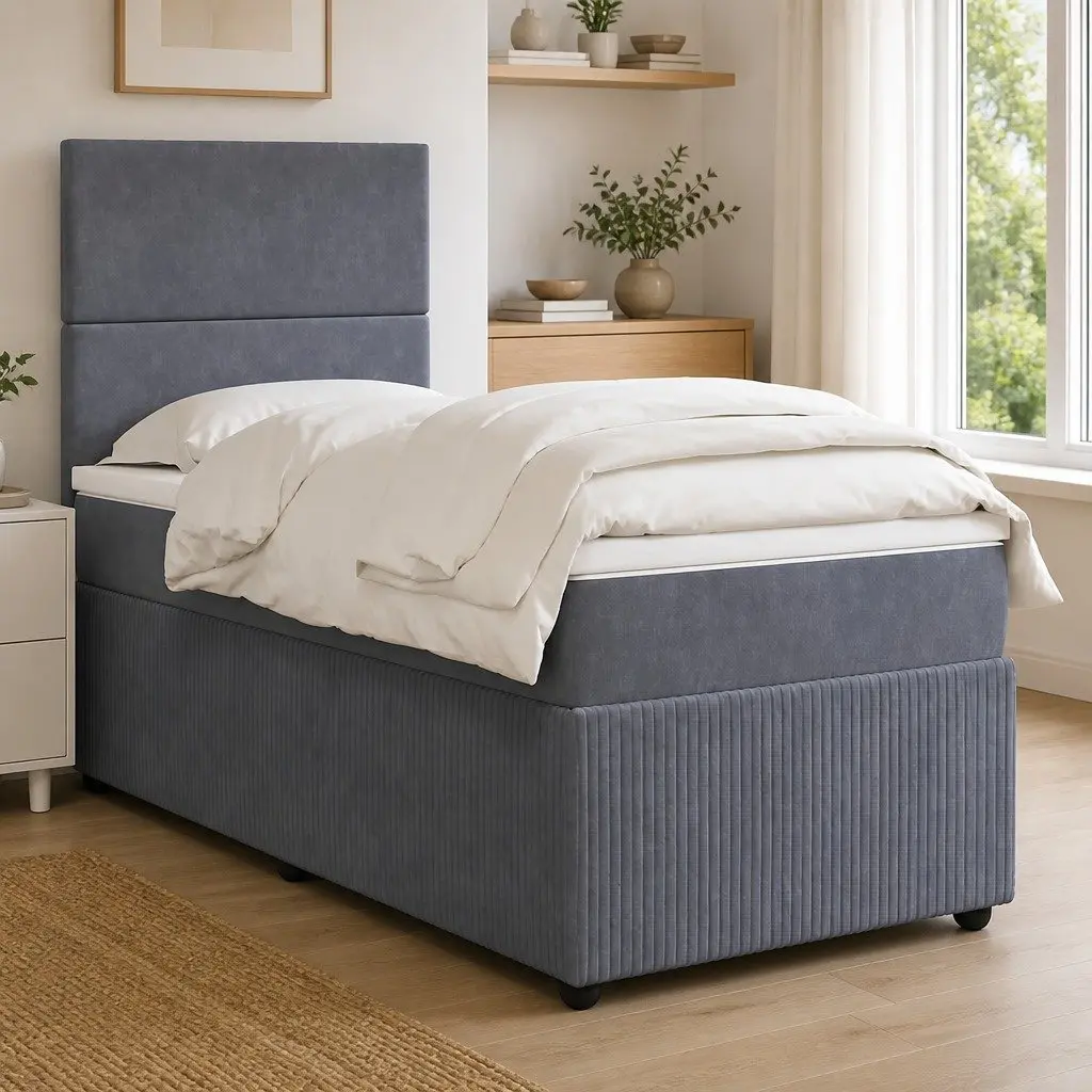 Box Spring Bed King Single Pocket Mattress LED Headboard Grey Velvet