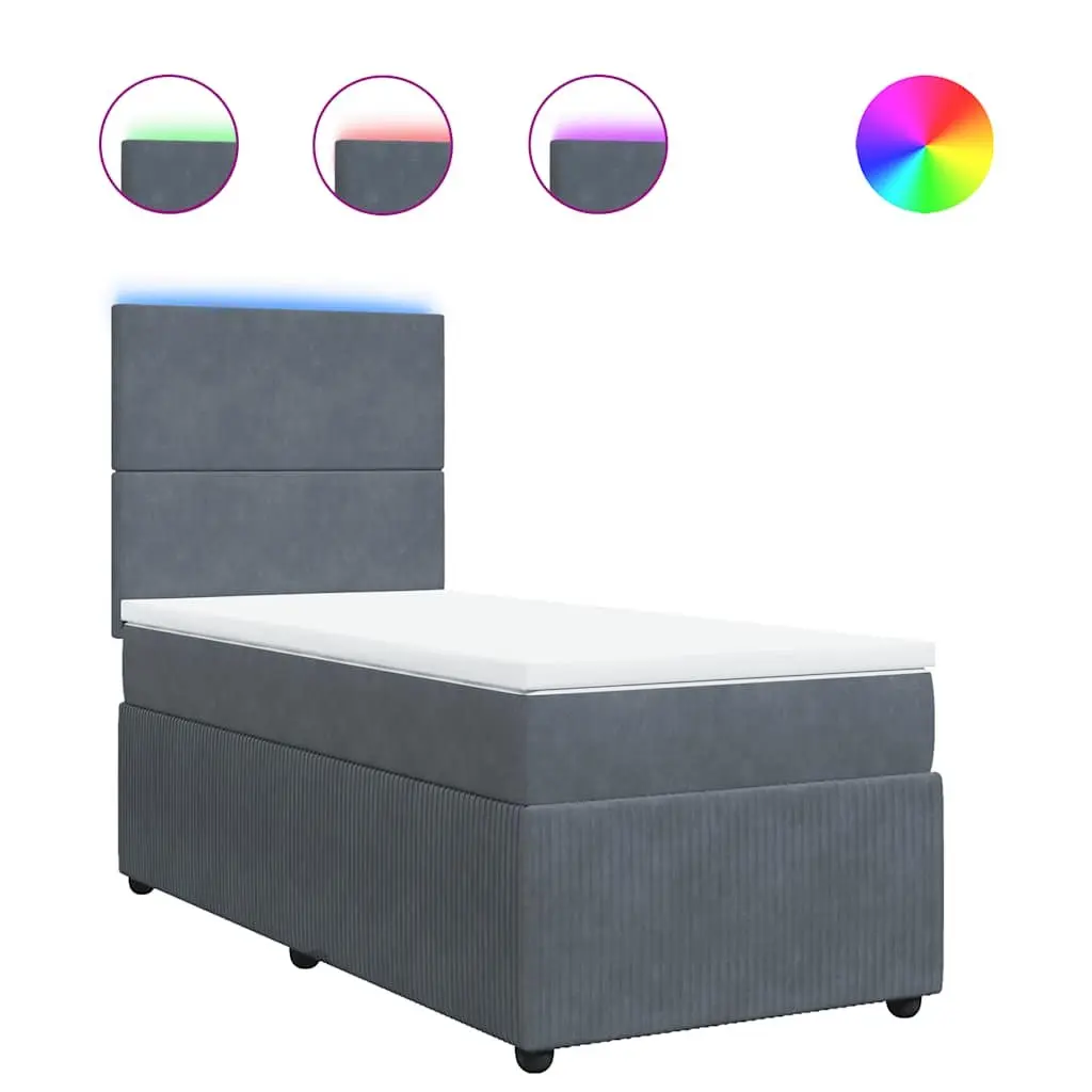 Box Spring Bed King Single Pocket Mattress LED Headboard Grey Velvet