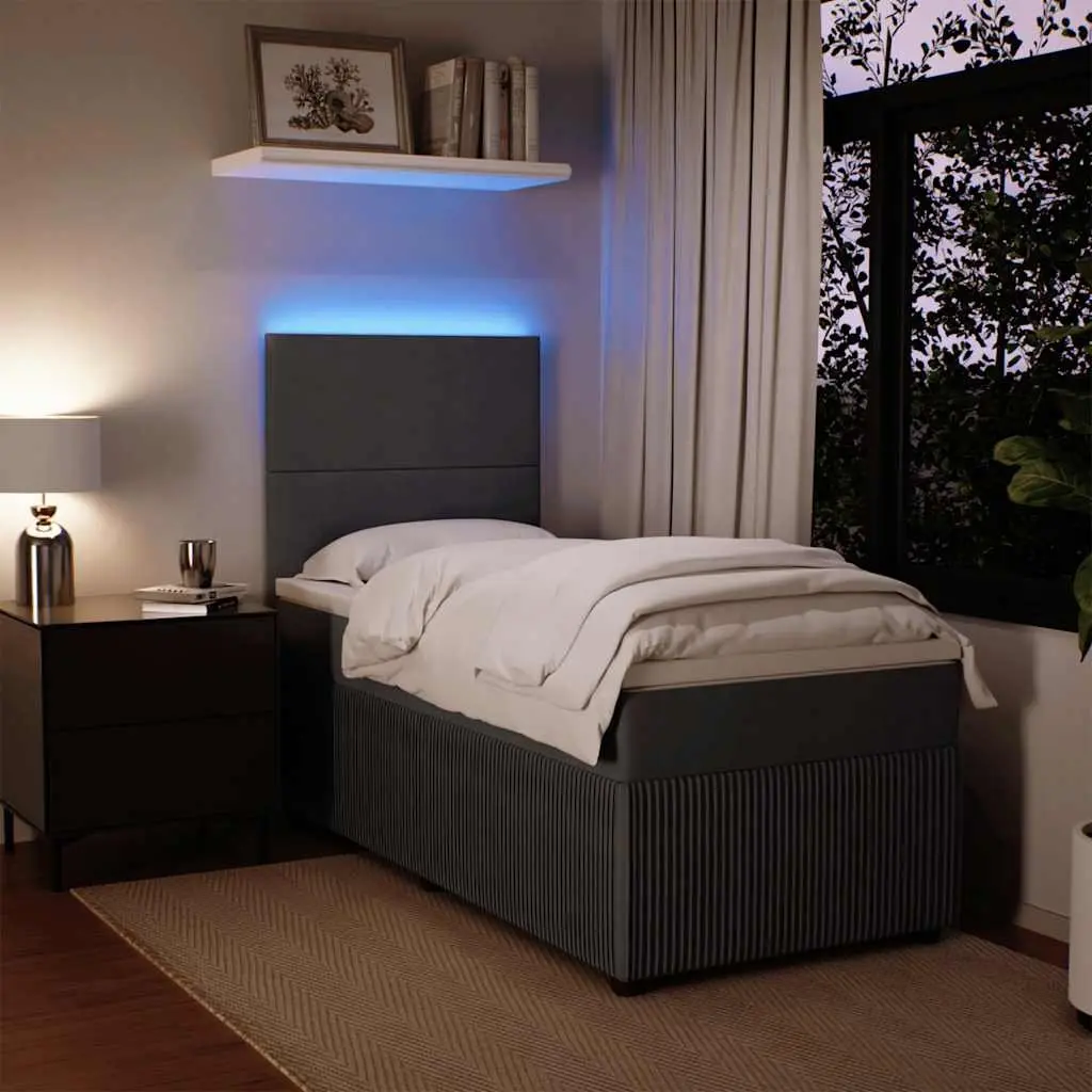 Box Spring Bed King Single Pocket Mattress LED Headboard Grey Velvet
