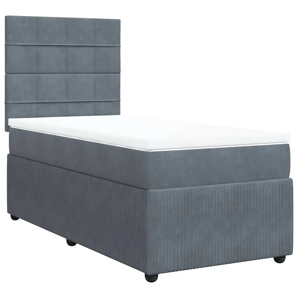 King Single Bed Frame with Pocket Spring Mattress Velvet Fabric LED Lighting Grey