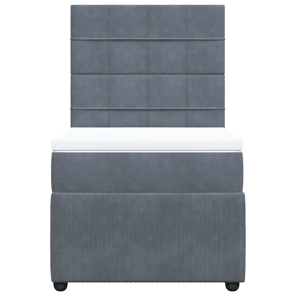 King Single Bed Frame with Pocket Spring Mattress Velvet Fabric LED Lighting Grey