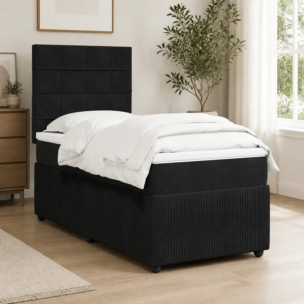 Box Spring Bed King Single Adjustable Headboard Pocket Spring Mattress Black Velvet