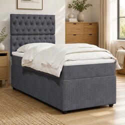 Box Spring Bed King Single with Pocket Spring Mattress LED Lights Grey Velvet
