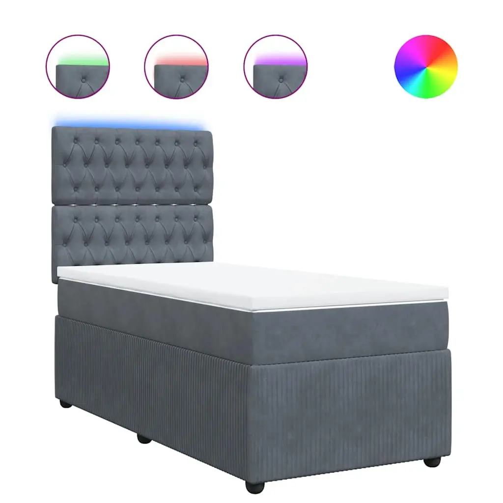 Box Spring Bed King Single with Pocket Spring Mattress LED Lights Grey Velvet