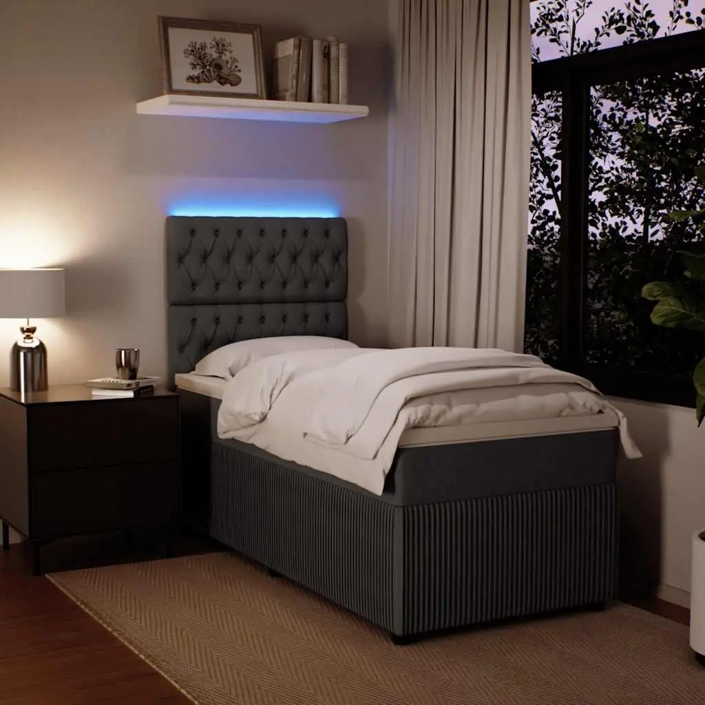 Box Spring Bed King Single with Pocket Spring Mattress LED Lights Grey Velvet