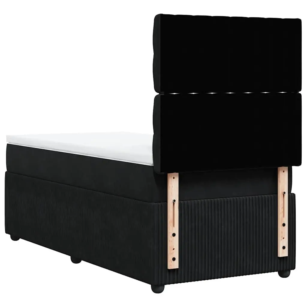 Box Spring Bed Pocket Spring Mattress King Single Black Velvet LED Lights
