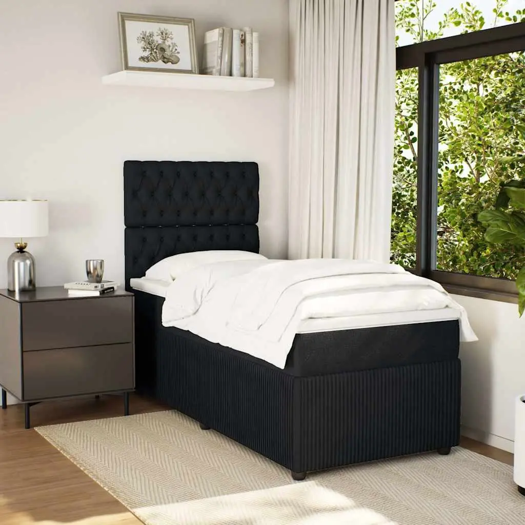 Box Spring Bed Pocket Spring Mattress King Single Black Velvet LED Lights