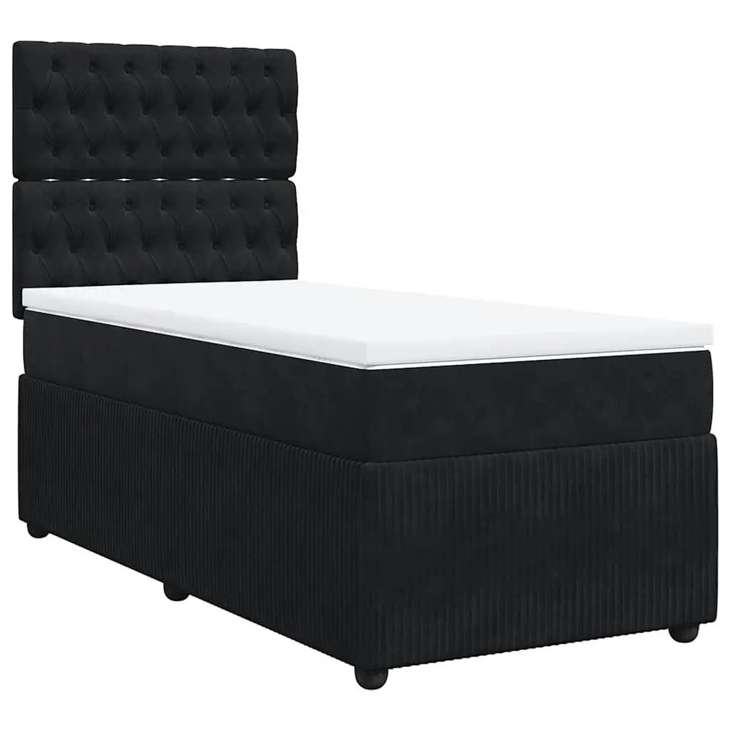 Box Spring Bed Pocket Spring Mattress King Single Black Velvet LED Lights