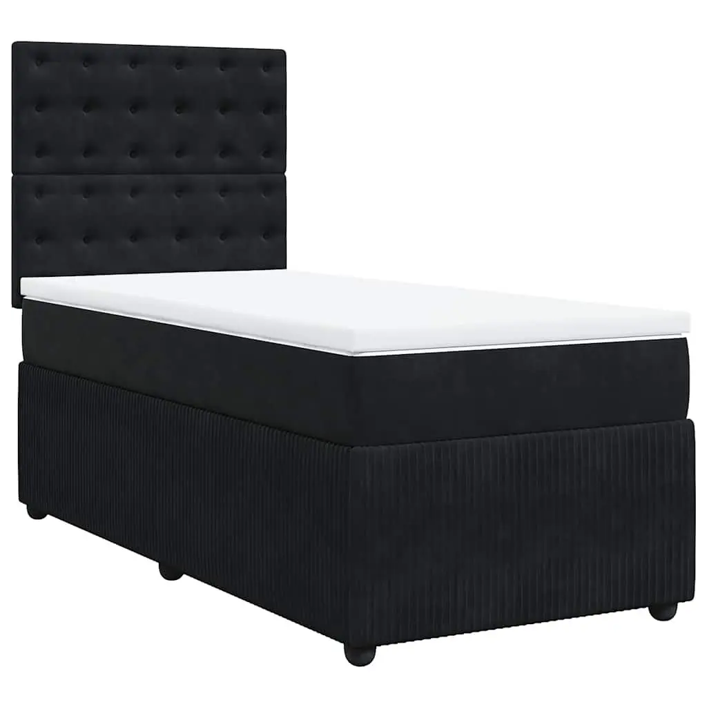 King Single Box Spring Bed with Pocket Mattress LED Lights Velvet Black