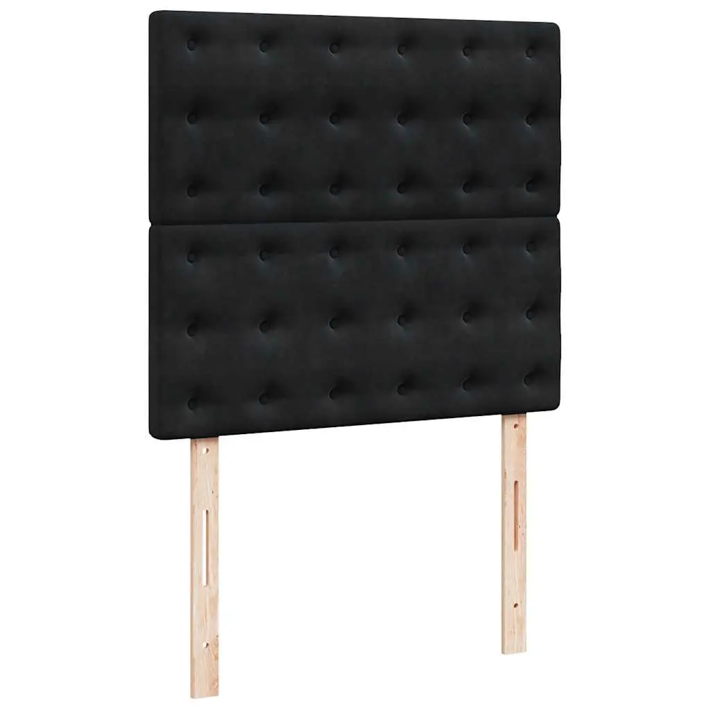 King Single Box Spring Bed with Pocket Mattress LED Lights Velvet Black